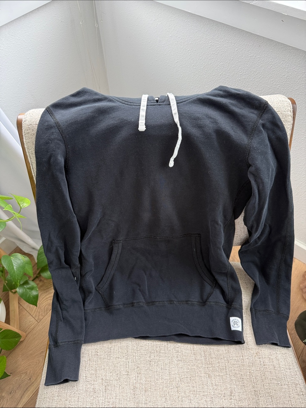 Reigning Champ Black Women's Pullover Hoodie with White Drawstring